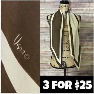 Vera Neumann Vintage Brown Cream Color Block Scarf